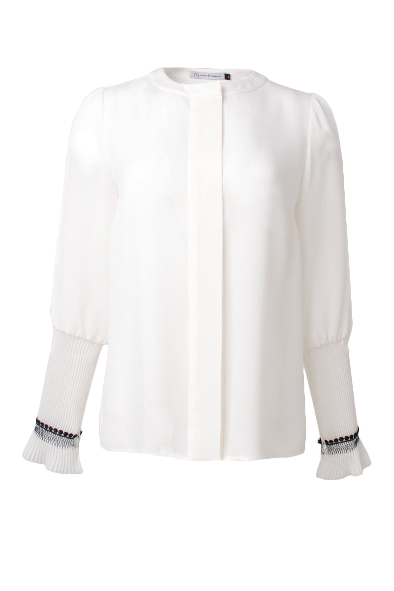 Long sleeve silk blouse with cuff bow details - FG atelier