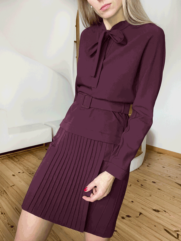 Burgundy viscose blend crepe skirt FG atelier