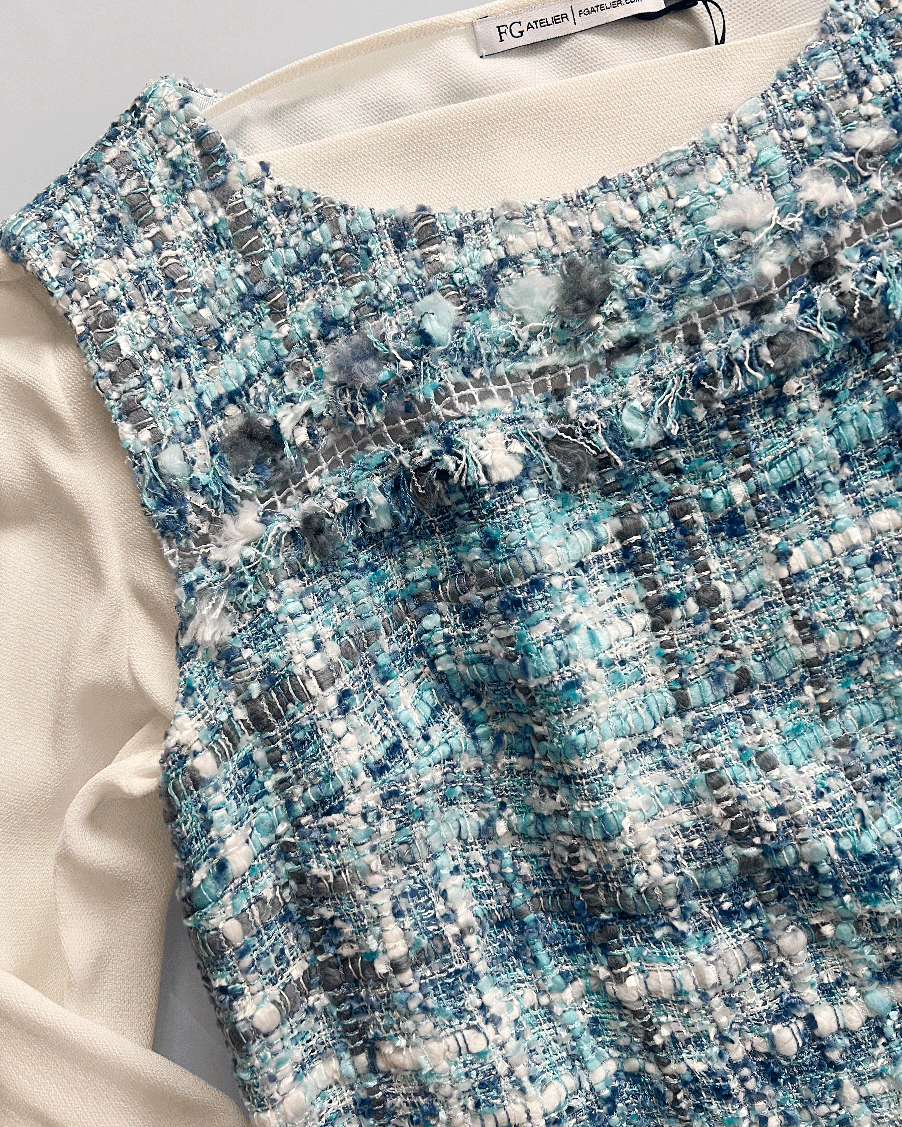 Light Blue Fringed Tweed Dress - FG atelier
